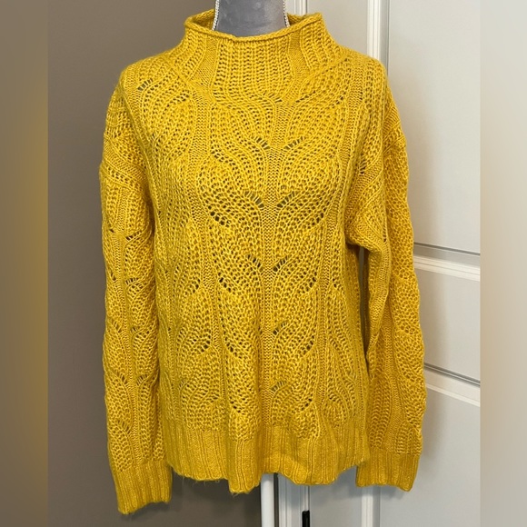 J. Crew Sweaters - J. Crew Pointelle Cable Knit Alpaca Blend Mock Neck Yellow/ Rich Gold Sweater